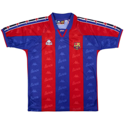 1995-97 barcelona home vintage shirt front view ronaldo 90s sleeve taping