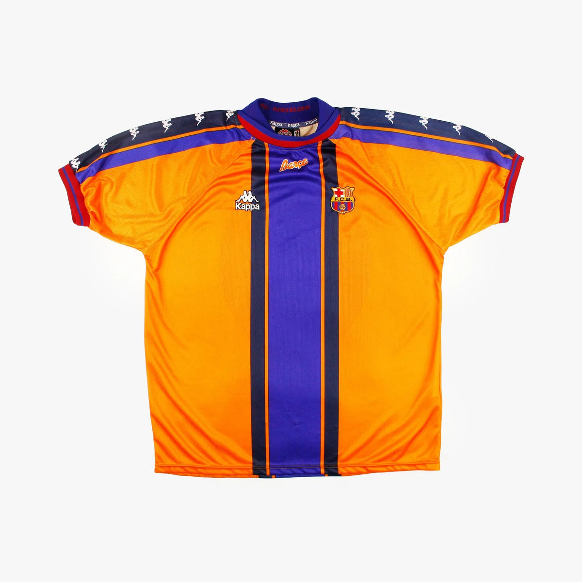 1997-98 barcelona home vintage shirt front view classic 90s sleeve taping