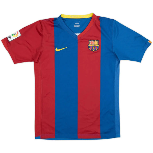 2006-07 barcelona home vintage shirt front view wide stripes unicef logo
