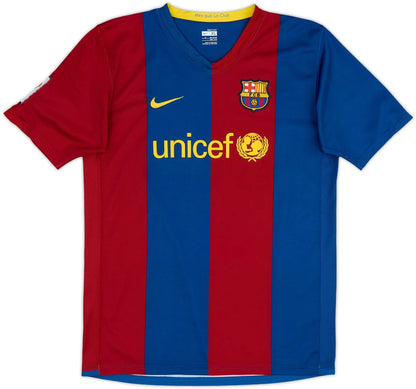 2007-09 barcelona away vintage shirt front view tourmaline blue passing the torch