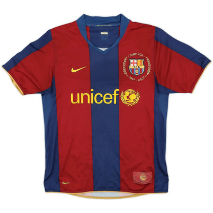 2007-08 barcelona home vintage shirt front view camp nou anniversary unicef logo