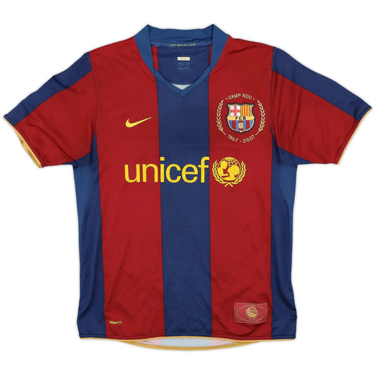 2007-08 barcelona home vintage shirt front view camp nou anniversary unicef logo