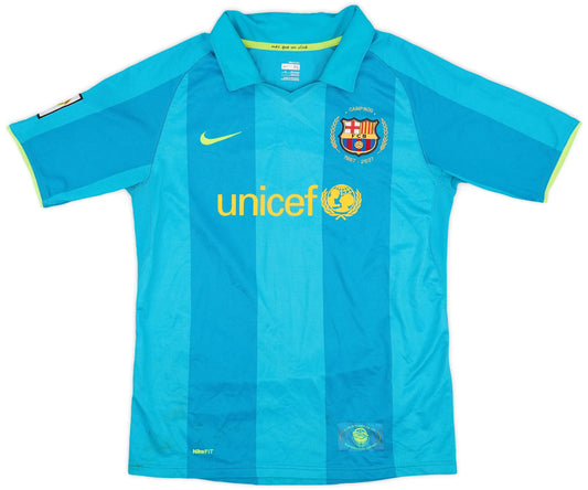 2007-09 barcelona away vintage shirt front view tourmaline blue camp nou anniversary