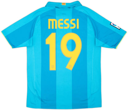 2007-09 barcelona away vintage shirt messi 19 front view tourmaline blue design