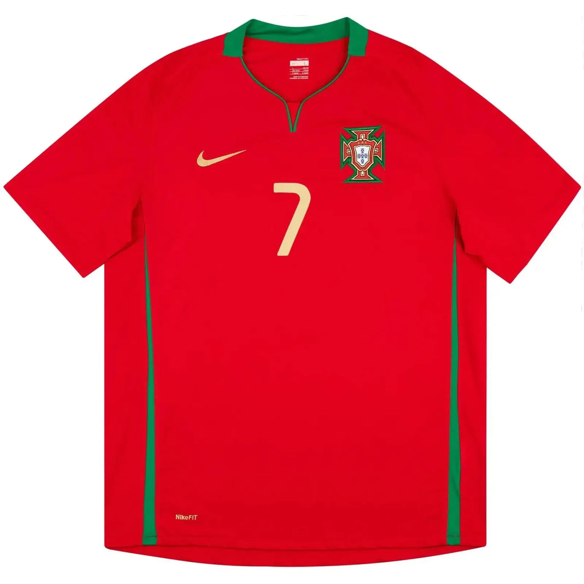 2008 10 portugal home vintage shirt front view deep red green collar classic nike
