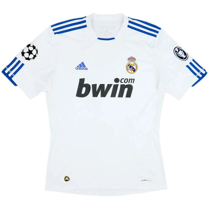 2010 11 real madrid home vintage shirt front view white bwin sponsor sunburst design