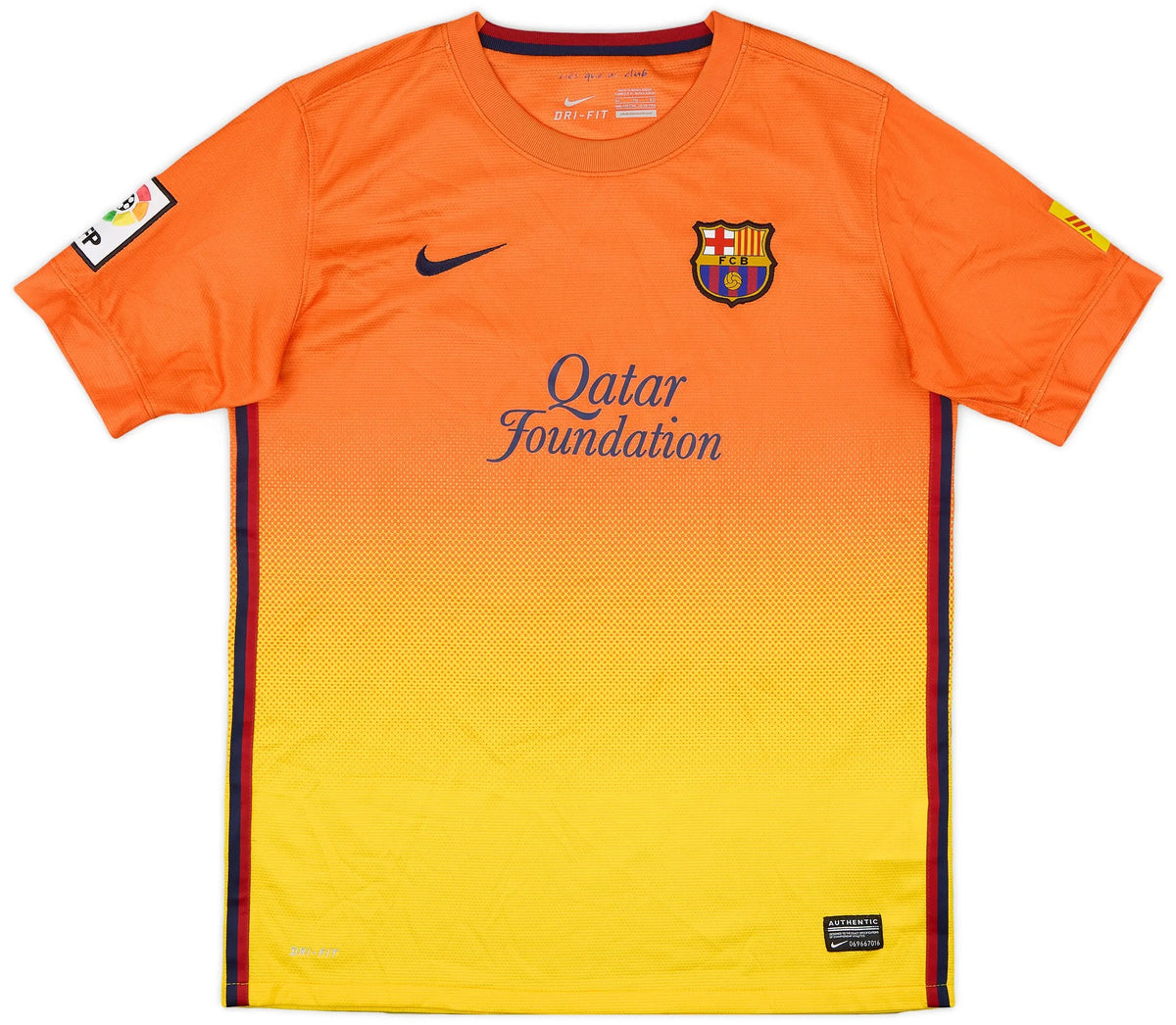 2012-13 barcelona away vintage shirt front view orange yellow gradient design