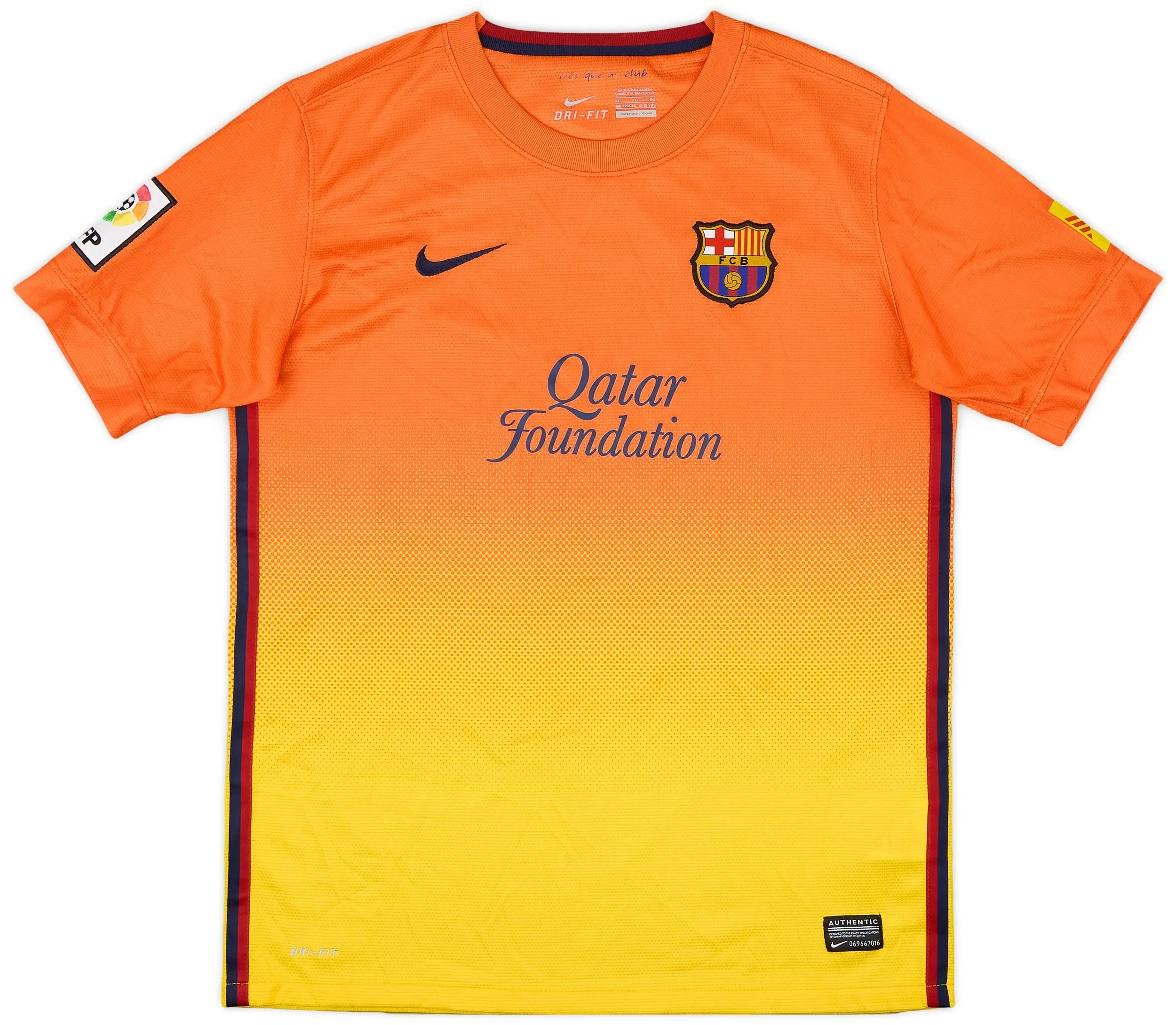 2012-13 barcelona away vintage shirt front view orange yellow gradient design