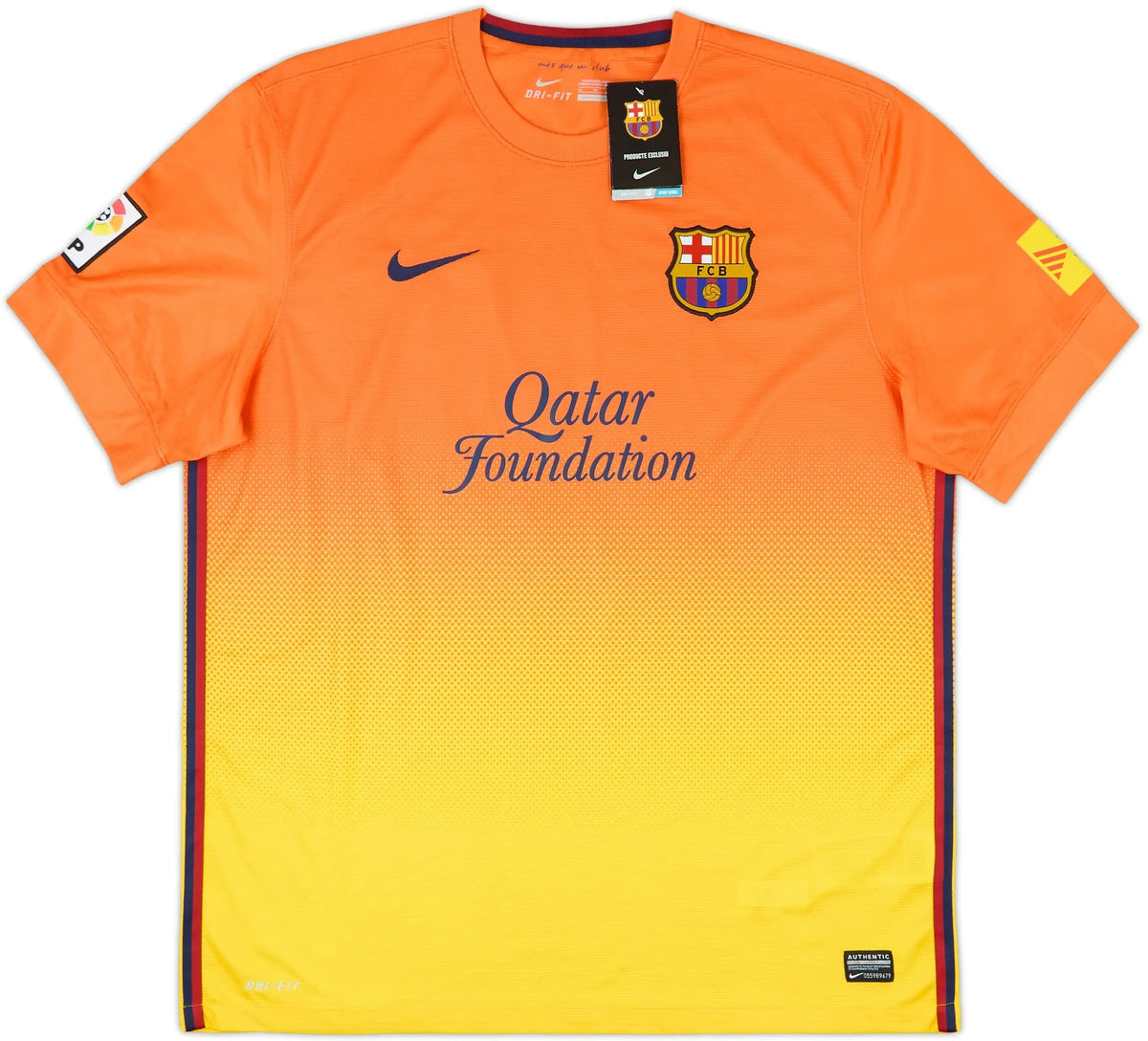2012-13 barcelona away vintage shirt messi 10 front view orange yellow gradient
