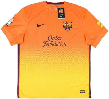 2012-13 barcelona away vintage shirt messi 10 front view orange yellow gradient