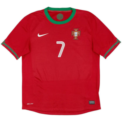 2012 13 portugal home vintage shirt front view deep red tonal cross green collar