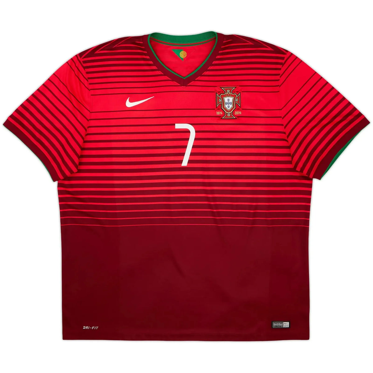 2014 15 portugal home vintage shirt front view two tone red gradient number 7 on chest