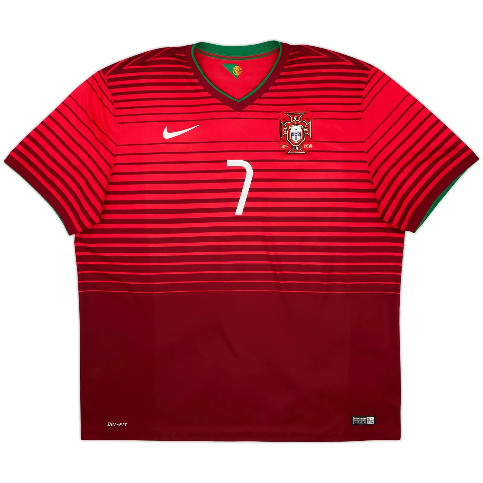 2014 15 portugal home vintage shirt front view two tone red gradient number 7 on chest