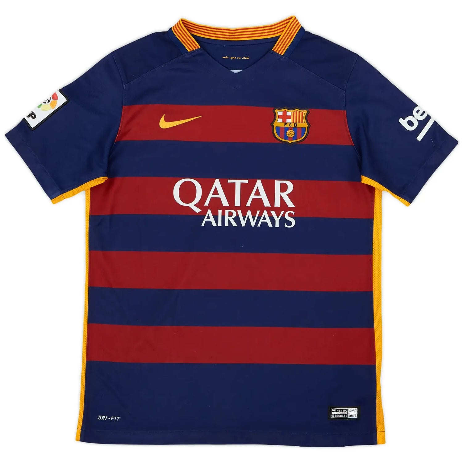 2015-16 barcelona home vintage shirt front view horizontal hoops qatar airways