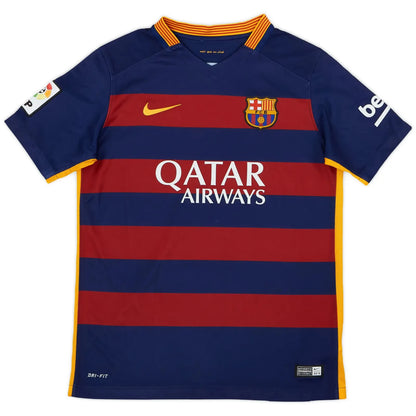 2015-16 barcelona home vintage shirt front view horizontal hoops qatar airways