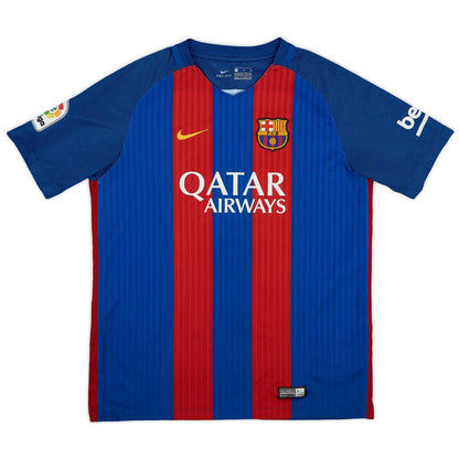 2016-17 barcelona home vintage shirt front view classic vertical stripes remontada