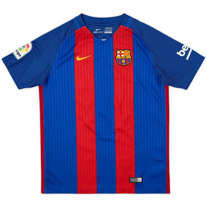2016-17 barcelona home vintage shirt front view classic vertical stripes remontada era