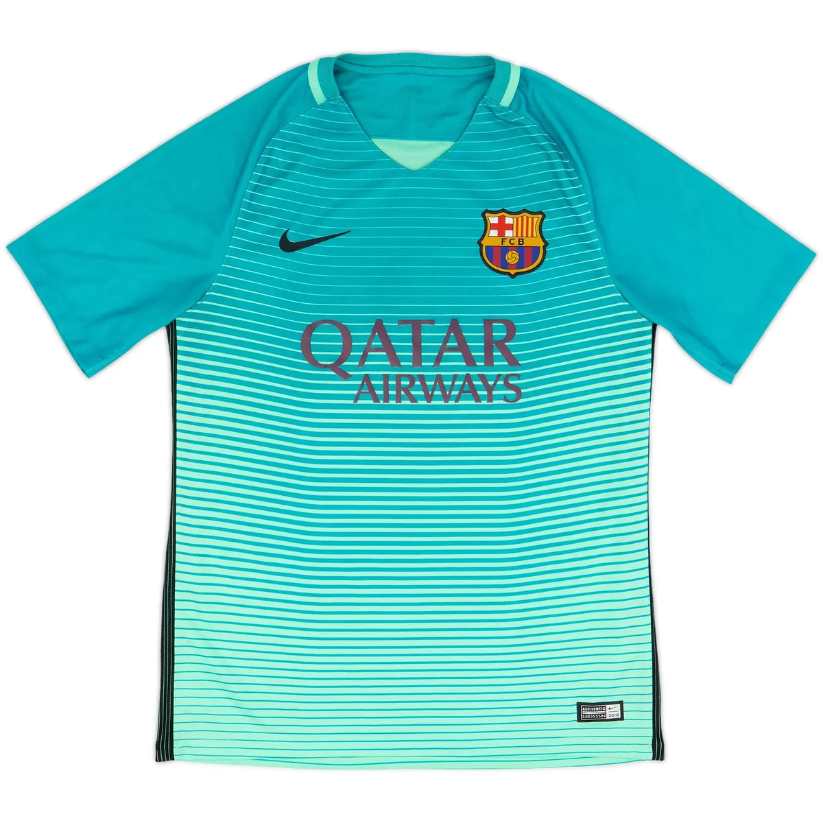 2016-17 barcelona third vintage shirt front view energy green teal gradient design 
