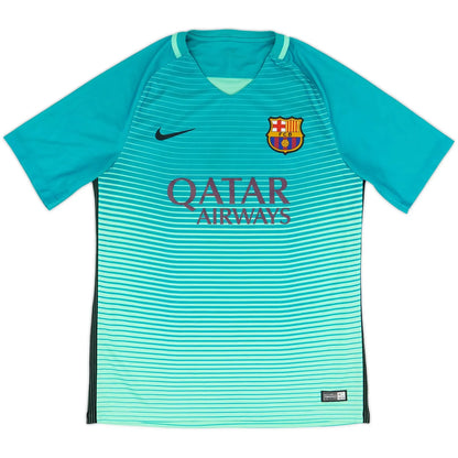 2016-17 barcelona third vintage shirt front view energy green teal gradient design 