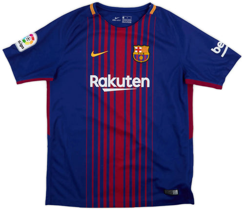 2017-18 barcelona home vintage shirt front view fading vertical stripes design