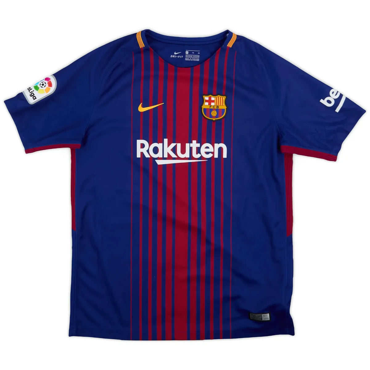 2017-18 barcelona home vintage shirt front view fading vertical stripes design