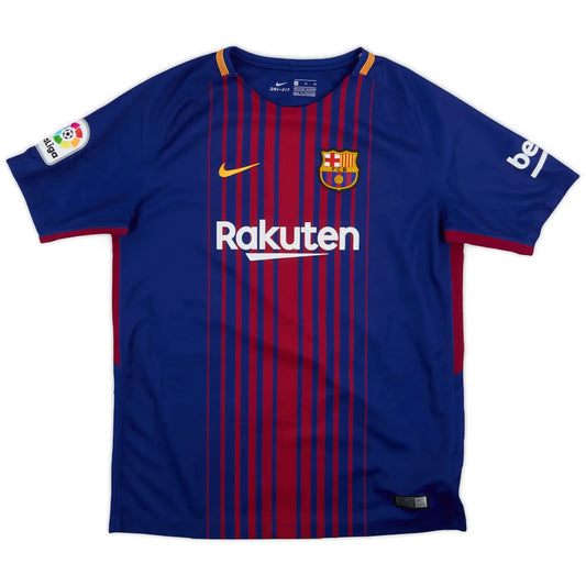 2017-18 barcelona home vintage shirt front view fading vertical stripes design