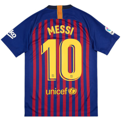 2018-19 barcelona home classic football jersey back view messi number 10 print