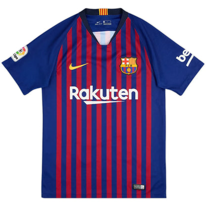 2018-19 barcelona home vintage shirt front view 10 vertical stripes messi 10
