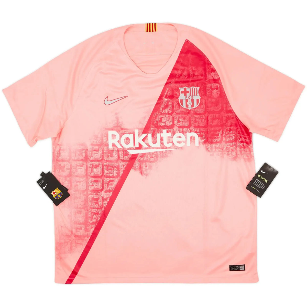 2018-19 barcelona third vintage shirt front view peach and salmon eixample design 