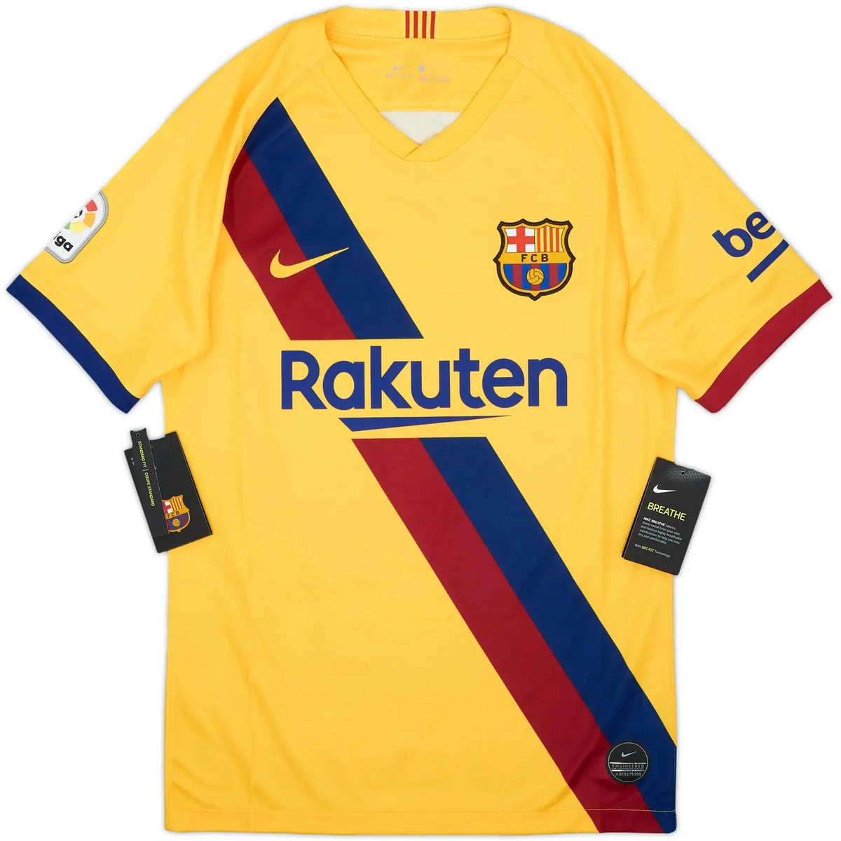 2019-20 barcelona away vintage shirt front view classic yellow 