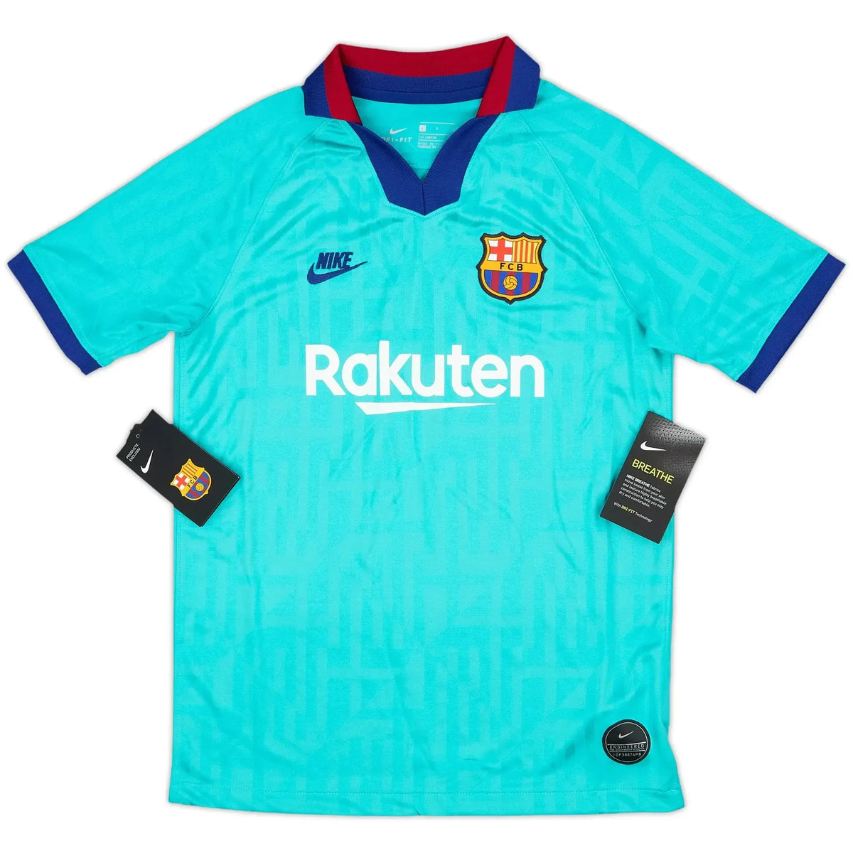 2019-20 barcelona third vintage shirt front view retro teal design with city pattern