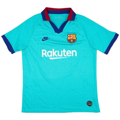 messi 10 2019-20 barcelona third vintage shirt front view retro teal design