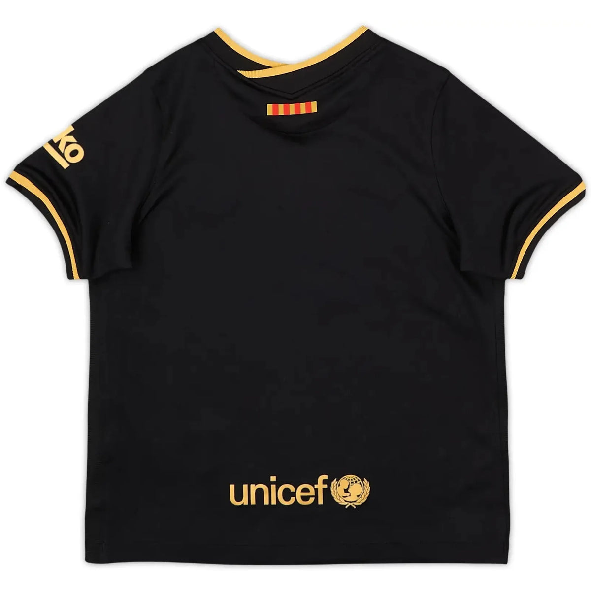 2020-21 barcelona black and gold away football jersey back view authentic retro kit