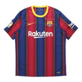 2020-21 barcelona home retro kit front view with classic red and blue stripes and yellow collar