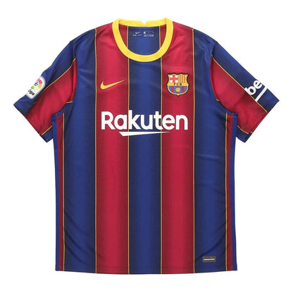 2020-21 barcelona home retro kit front view with classic red and blue stripes and yellow collar