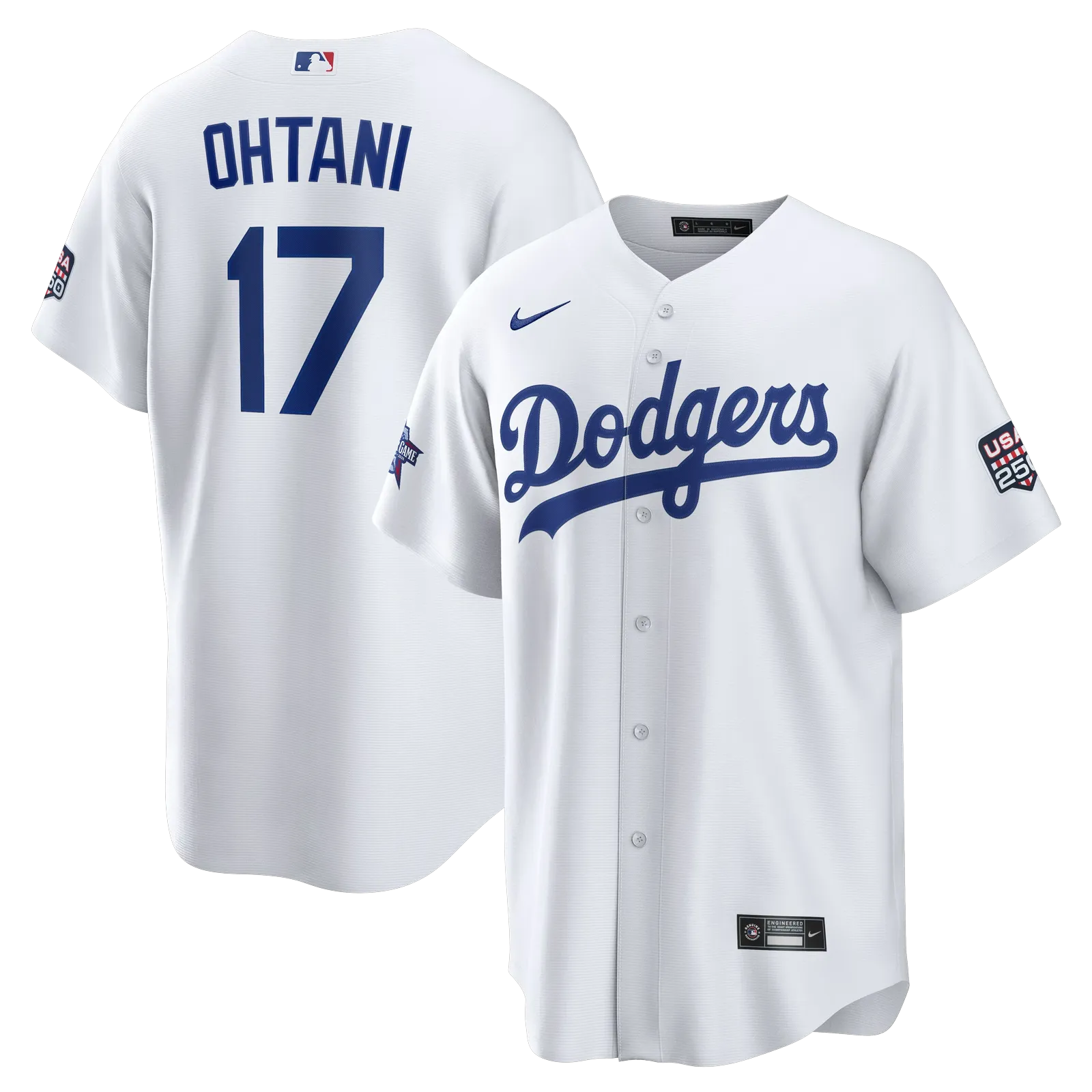 2026 all star game los angeles dodgers shohei ohtani white replica jersey front and back display