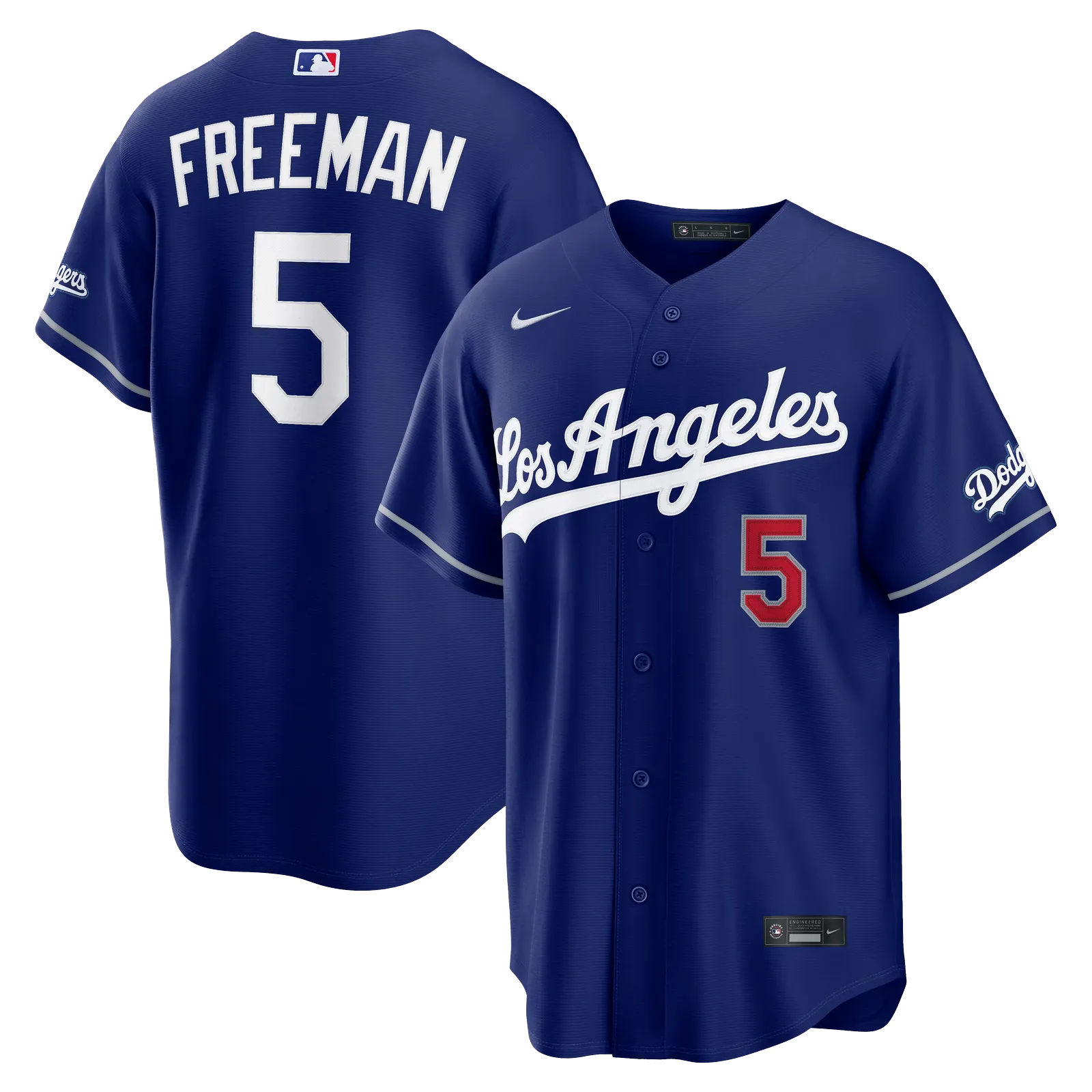 freddie freeman los angeles dodgers alternate royal blue stadium jersey front and back display