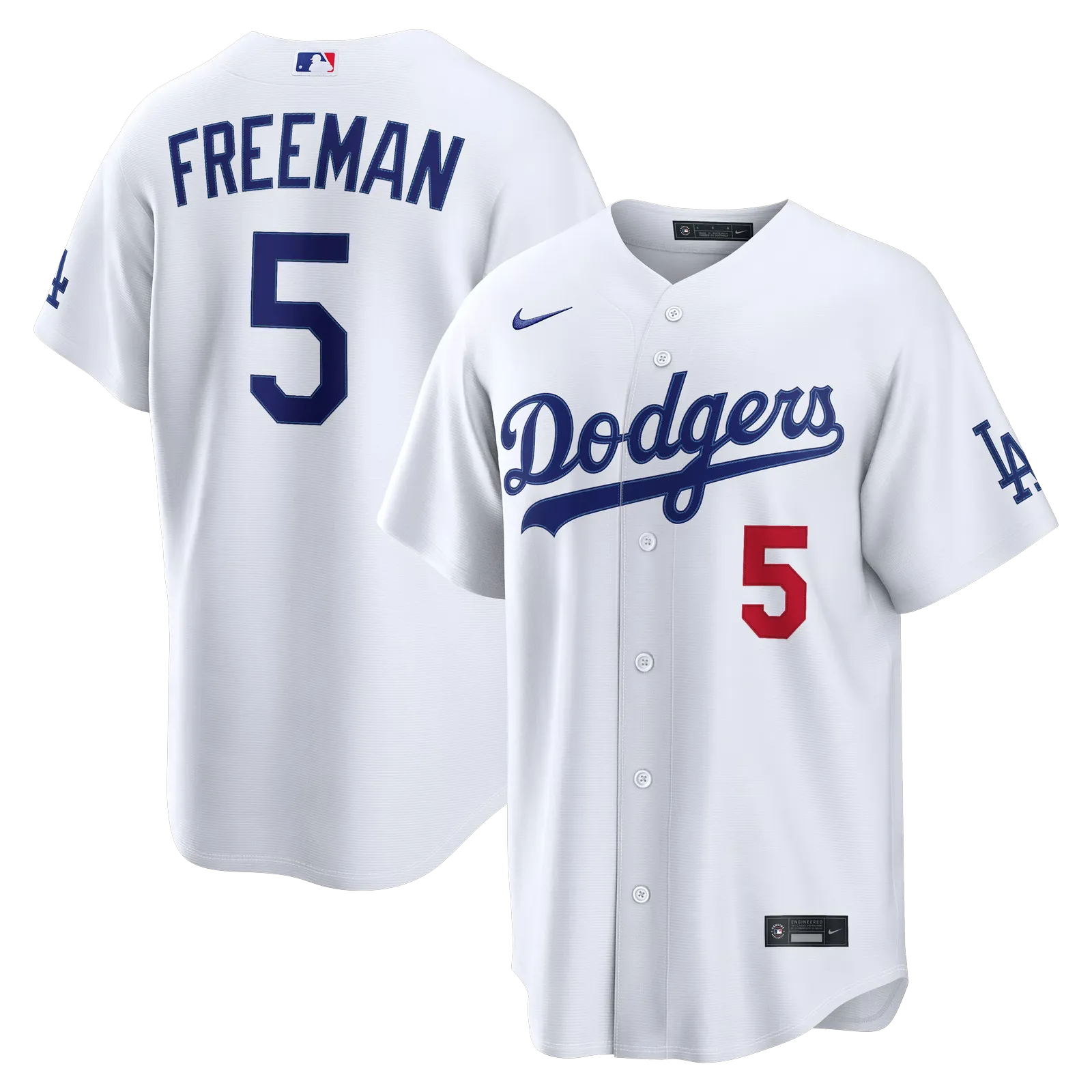 freddie freeman los angeles dodgers home white stadium jersey front and back display