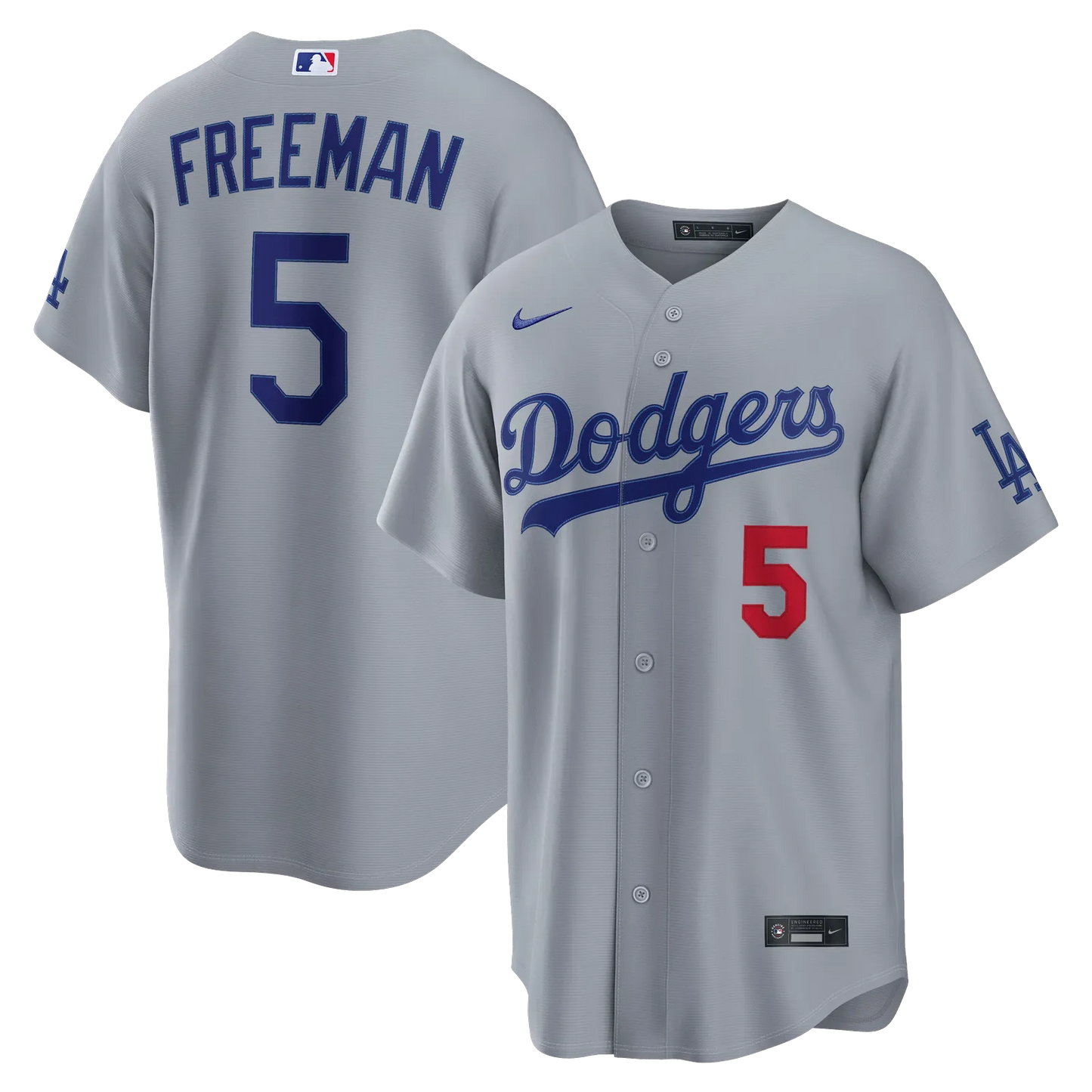 freddie freeman los angeles dodgers road gray stadium jersey front and back display