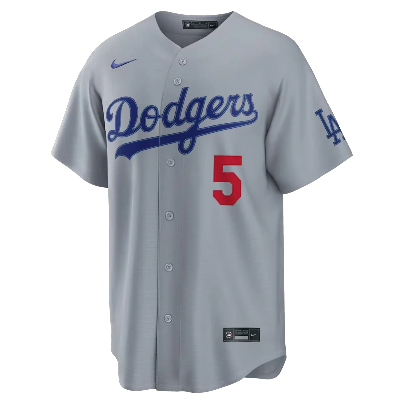 freddie freeman los angeles dodgers road gray stadium jersey front view los angeles script red number